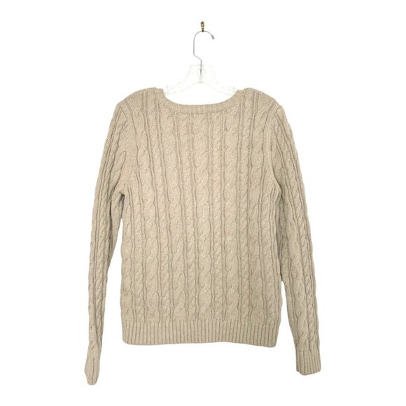 Lands End Cable Knit Drifter Sweater Beige M 8-10 - Picture 2 of 6
